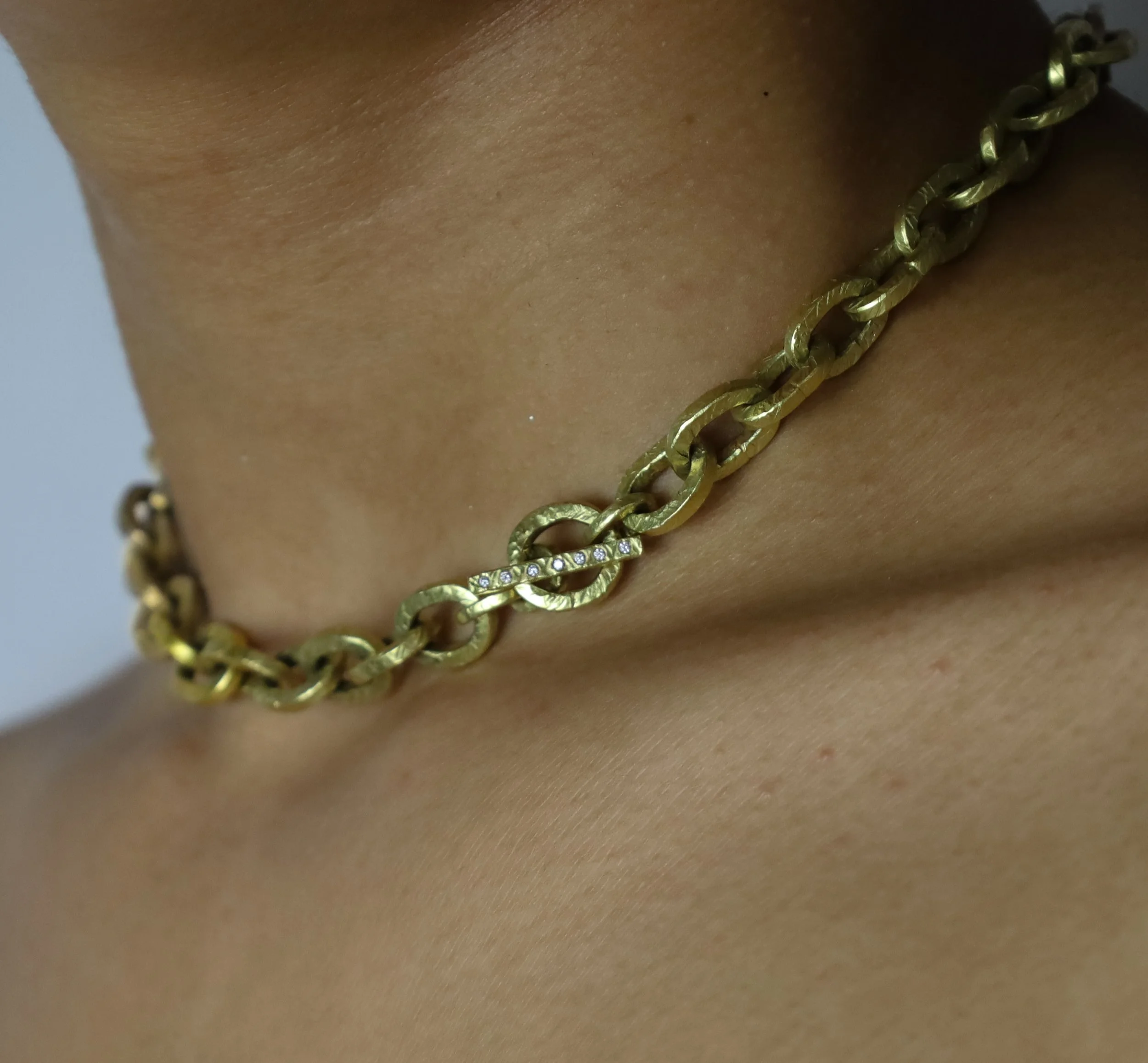 Medium Yellow Gold and Diamond Links Necklace by Nelly Creative Studios