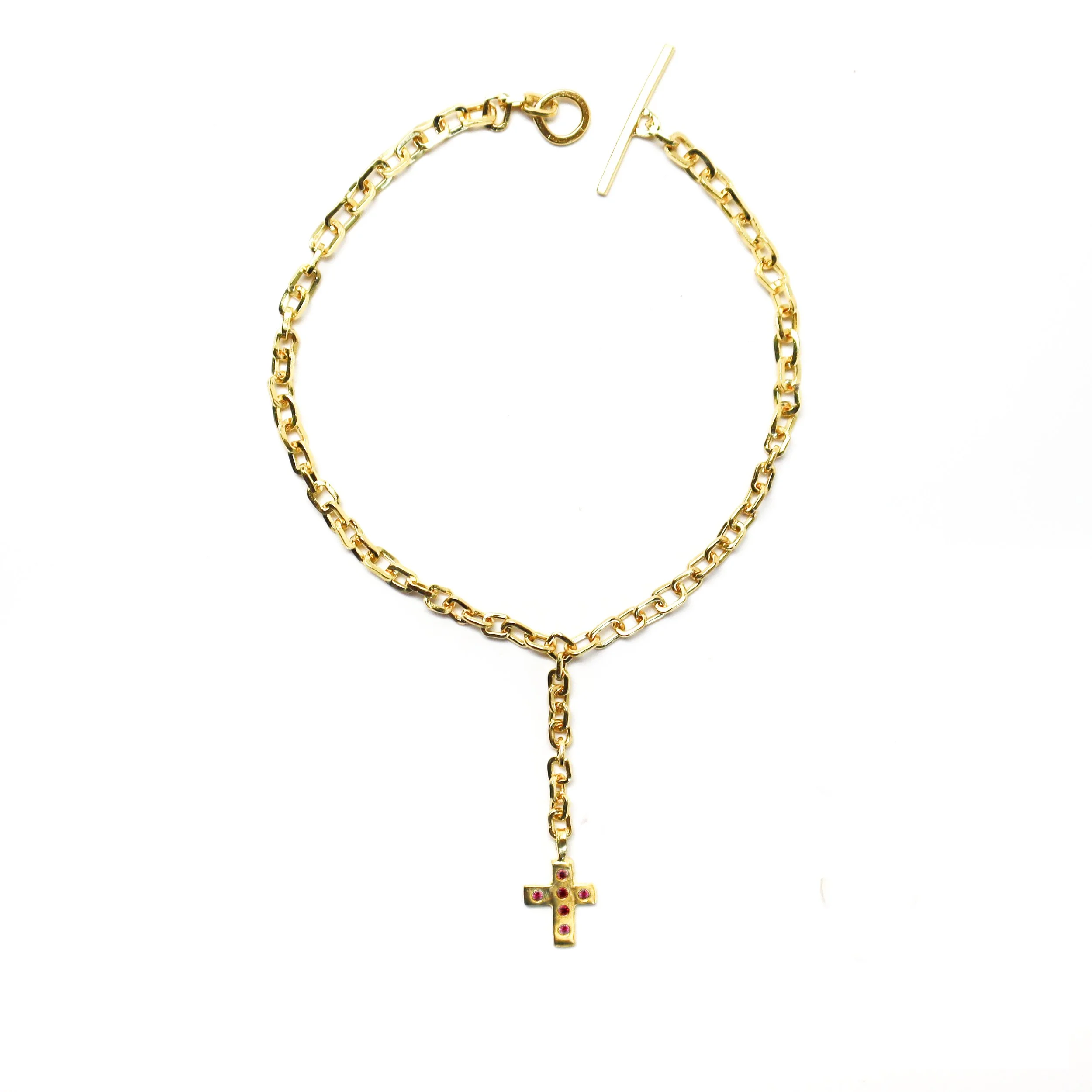 22k Gold and Ruby Water to Wine Cross Bracelet by Nelly Creative Studios