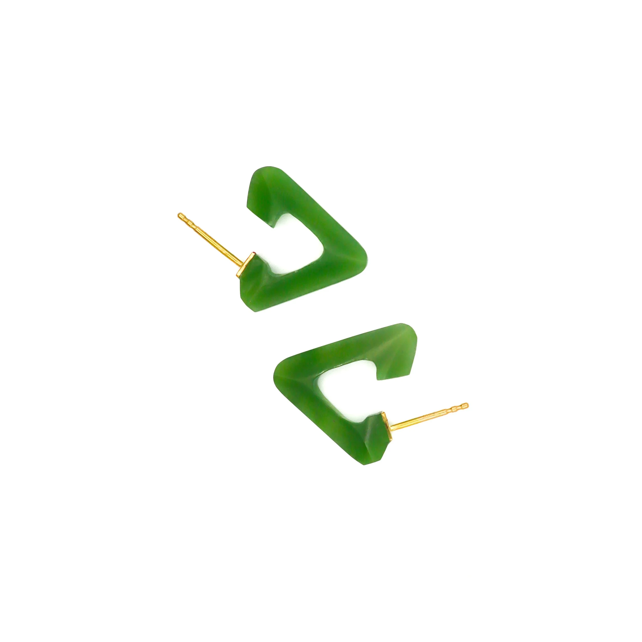 Knife Edge Triangle Jadeite Gold Earrings handcrafted by Nelly Creative Studios