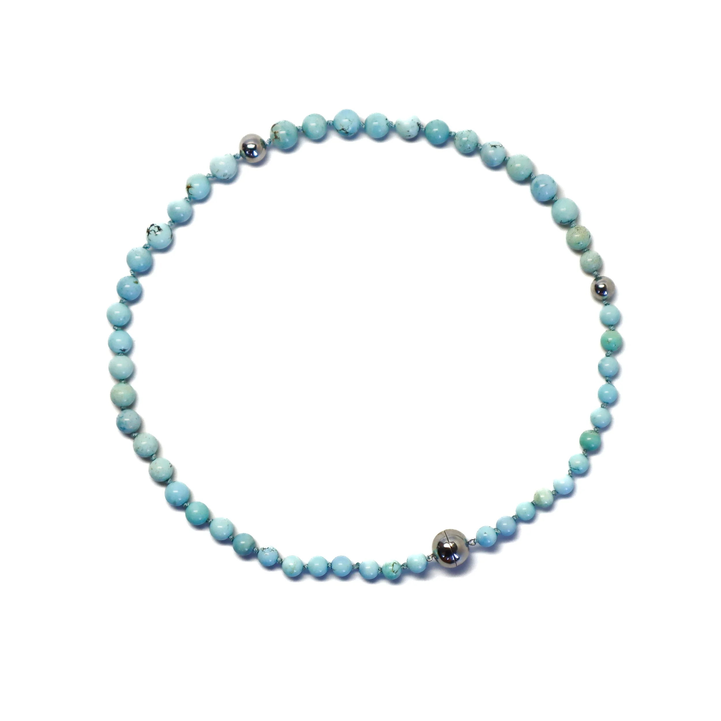 Kazakhstan Graduated Turquoise Bead Platinum Screw Clasp Necklace by Nelly Creative Studios