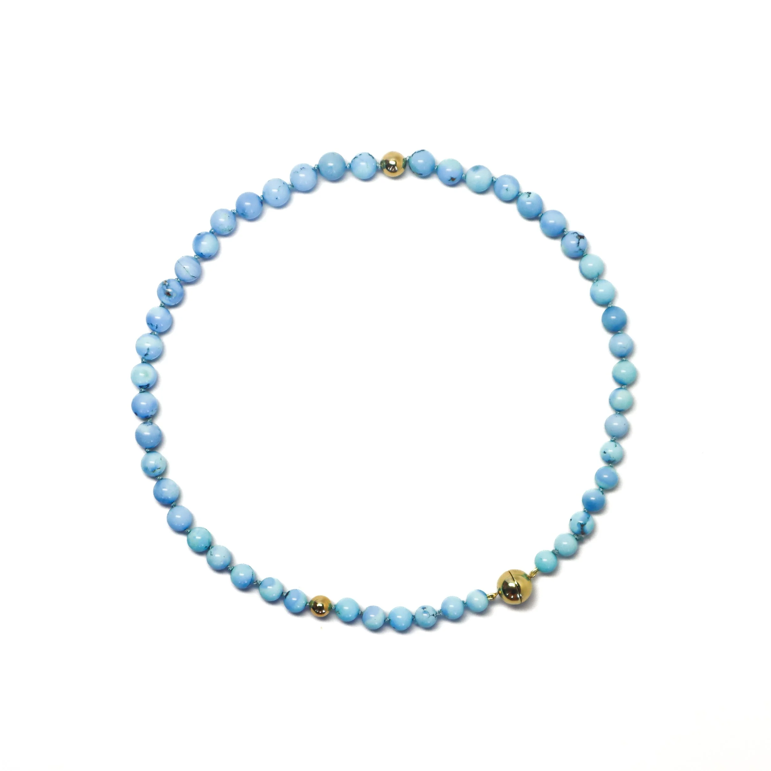 Kazakhstan Turquoise Bead Gold Screw Clasp Necklace by Nelly Creative Studios NYC